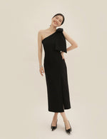Load image into Gallery viewer, Toga Bow Slit Midi Dress in Black-L