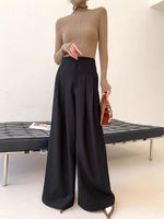 Load image into Gallery viewer, High Waist Wide Leg Fold Trousers in Black