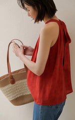 Load image into Gallery viewer, Ribbon Tie Sleeveless Top in Red