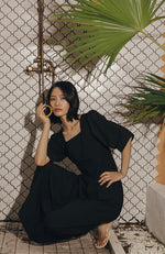 Load image into Gallery viewer, Tailored Flare Midi Dress in Black