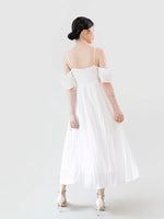 Load image into Gallery viewer, Crepe Off Shoulder Sleeve Pocket Dress in White