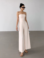 Load image into Gallery viewer, Bustier Stretch Maxi Jumpsuit in Cream- M