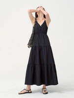 Load image into Gallery viewer, Double Cami Tiered Tie Back Dress in Black