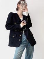 Load image into Gallery viewer, Long Tweed Button Jacket in Black