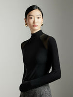 Load image into Gallery viewer, Sheer Panel High Neck Top in Black