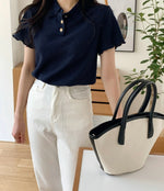 Load image into Gallery viewer, Korean Soft Waffle Polo Top in Navy