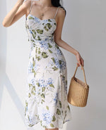 Load image into Gallery viewer, Stromboli Floral Tie Strap Slit Dress in White