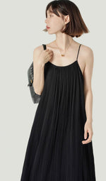 Load image into Gallery viewer, Fine Pleated Cami Maxi Dress in Black