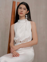 Load image into Gallery viewer, High Neck Gathered Gown in White