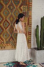 Load image into Gallery viewer, Cutout Back Lace Slit Maxi Dress in White