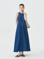Load image into Gallery viewer, Denim Pocket Maxi Dress in Blue