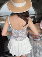Load image into Gallery viewer, Toile Floral Bustier Top in Blue/White
