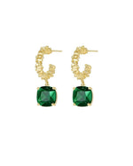 Load image into Gallery viewer, Emerald Drop Cluster Hoop Earrings