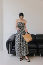 Load image into Gallery viewer, Gingham Bustier Top // Maxi Skirt Set in Black/White