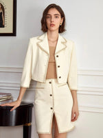 Load image into Gallery viewer, Tweed Cropped Mini Blazer in Cream