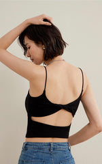 Load image into Gallery viewer, Padded Cutout Back Cami Top in Black