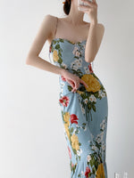 Load image into Gallery viewer, Floral Cami Tie Flute Hem Maxi Dress in Blue