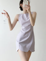 Load image into Gallery viewer, Scallop Hem Pocket Mini Dress in Purple