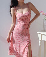Load image into Gallery viewer, Blush Floral Tie Strap Slit Dress in Pink