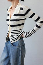 Load image into Gallery viewer, Multi Striped Cardigan Top in White/Black