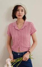 Load image into Gallery viewer, Knitted Polo Blouse in Pink