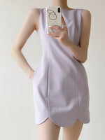 Load image into Gallery viewer, Scallop Hem Pocket Mini Dress in Purple