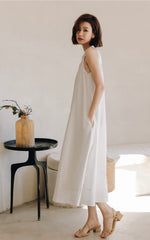 Load image into Gallery viewer, Knot Pocket Midi Tent Dress in White