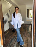 Load image into Gallery viewer, High Rise Flare Leg Stretch Jeans in Blue