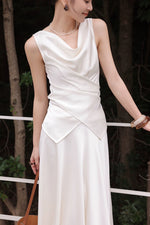 Load image into Gallery viewer, Satin Drape Wrap Top // Maxi Skirt in Cream