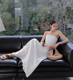 Load image into Gallery viewer, Linen Blend Gathered Bustier Top // Trousers // Maxi Skirt Set in White