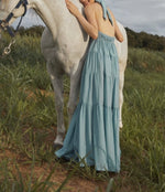 Load image into Gallery viewer, Drop Back Tier Halter Maxi Dress in Blue