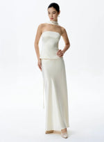 Load image into Gallery viewer, Satin Halter Bustier Top// Maxi Skirt in Cream