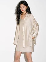 Load image into Gallery viewer, Tencel Blend Sheen Shirt in Oat Beige