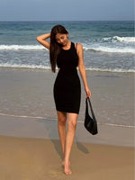 Load image into Gallery viewer, Padded Cutout Back Bodycon Dress in Black