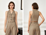 Load image into Gallery viewer, Striped Collar Button Vest in Khaki