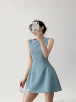 Load image into Gallery viewer, Tailored Mini Flare Dress in Blue