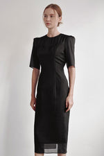 Load image into Gallery viewer, Korean Organza Tailored Stretch Dress in Black