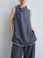Load image into Gallery viewer, Chambray Pankou Top // Trousers Set in Blue