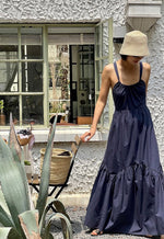 Load image into Gallery viewer, Tencel Blend Criss Cross Back Tie Maxi Dress in Blue