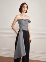 Load image into Gallery viewer, Gathered Bustier Top with Oversized Drape in Grey
