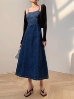 Load image into Gallery viewer, Denim Bustier Cami Maxi Dress in Blue