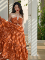 Load image into Gallery viewer, Floral Cutout Tiered Maxi Dress in Orange-S