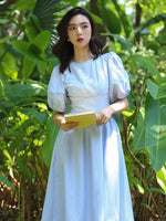 Load image into Gallery viewer, Puff Sleeve Midi Dress in Blue