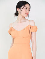 Load image into Gallery viewer, Off Shoulder Cami Gathered Pocket Dress in Orange