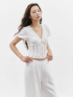Load image into Gallery viewer, Tencel Blend Ruffle Blouse in White