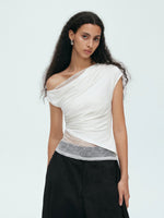 Load image into Gallery viewer, Toga Gathered Stretch Lace Top in White