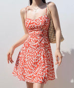 Load image into Gallery viewer, Loveheart Tie Strap Mini Dress in Orange