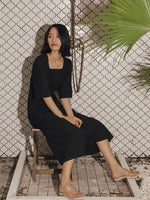 Load image into Gallery viewer, Tailored Flare Midi Dress in Black