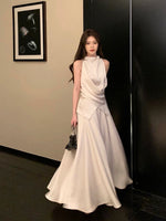 Load image into Gallery viewer, Satin Top // Maxi Flare Skirt Set in Champagne