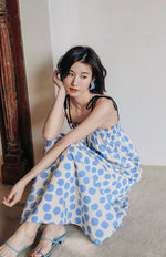 Load image into Gallery viewer, Polka Tie Strap Maxi Dress in Blue/Cream